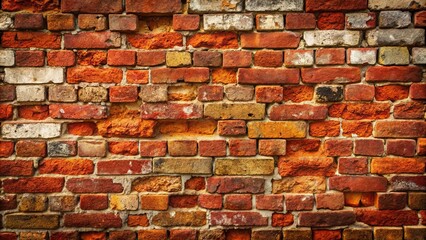 Naklejka premium A weathered brick wall with variations in color, texture, and mortar, showing signs of age and exposure to the elements
