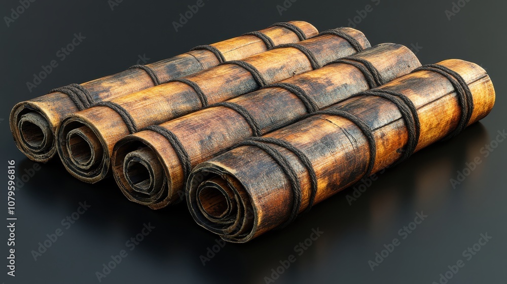 Poster retro chinese acient bamboo slip with alpha channel 3d rendering