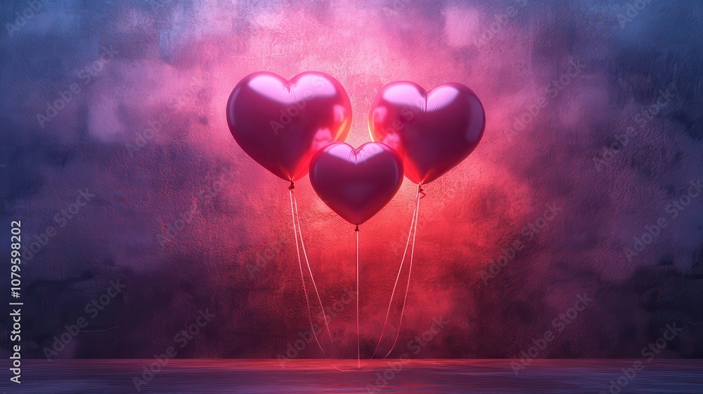 Poster soft shield balloon with neon style 3d rendering