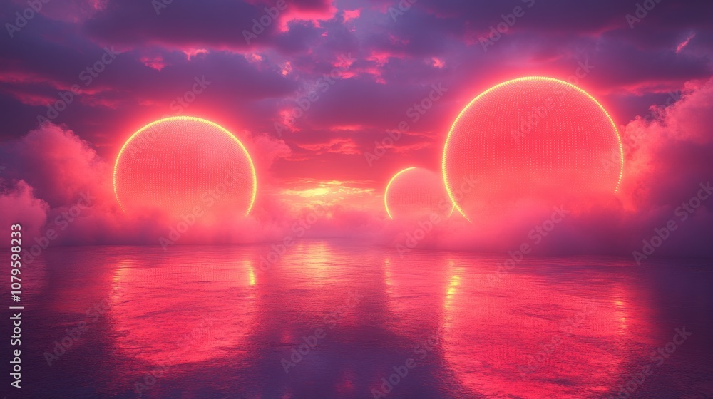 Poster soft speak bubble balloon with neon style 3d rendering