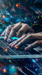 Hands Typing on Futuristic Digital Keyboard