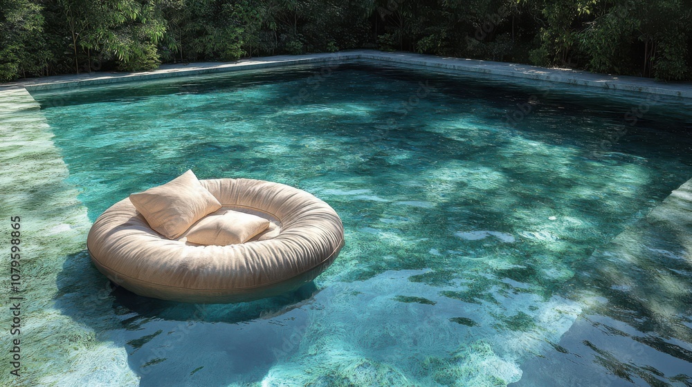 Poster swimming pool and floating 3d rendering