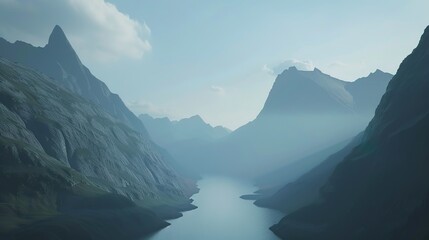 Fototapeta premium Tranquil Quiet Mountains and Rivers: The Allure of Minimalist Background