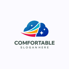 Comfortable cloud logo design template. Sleeping and reaching dream concept. Creative vector symbol.