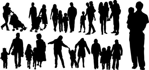 family parents with kids vector png silhouette