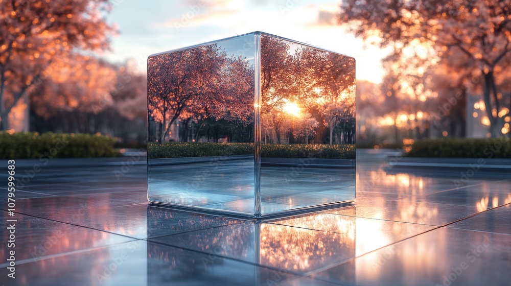 Poster translucent cubes with outdoor background 3d rendering