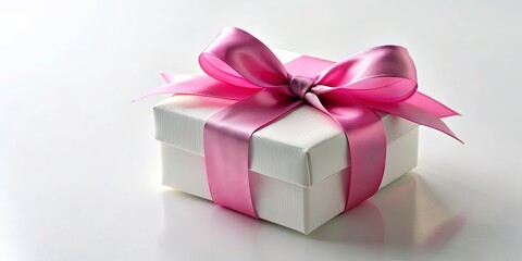 Obraz premium A single white box with a pink ribbon tied in a perfect bow, signifying a thoughtful gesture and anticipation of a special occasion.