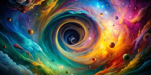 Cosmic Tapestry of Colors A swirling vortex of celestial hues and celestial bodies, a breathtaking symphony of cosmic beauty.