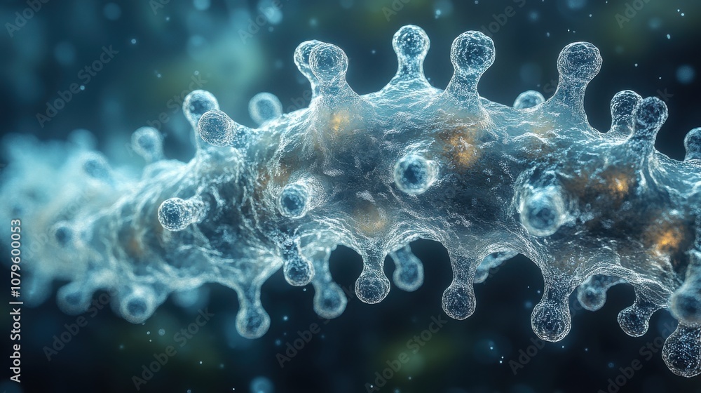 Poster transparent virus with microscopic background 3d rendering