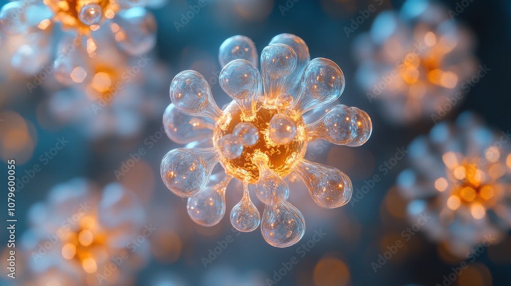 Poster transparent virus with microscopic background 3d rendering