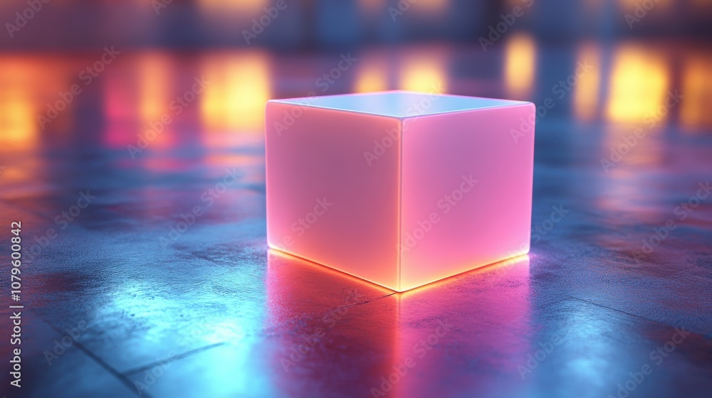 Poster white cubic podium on the floor 3d rendering