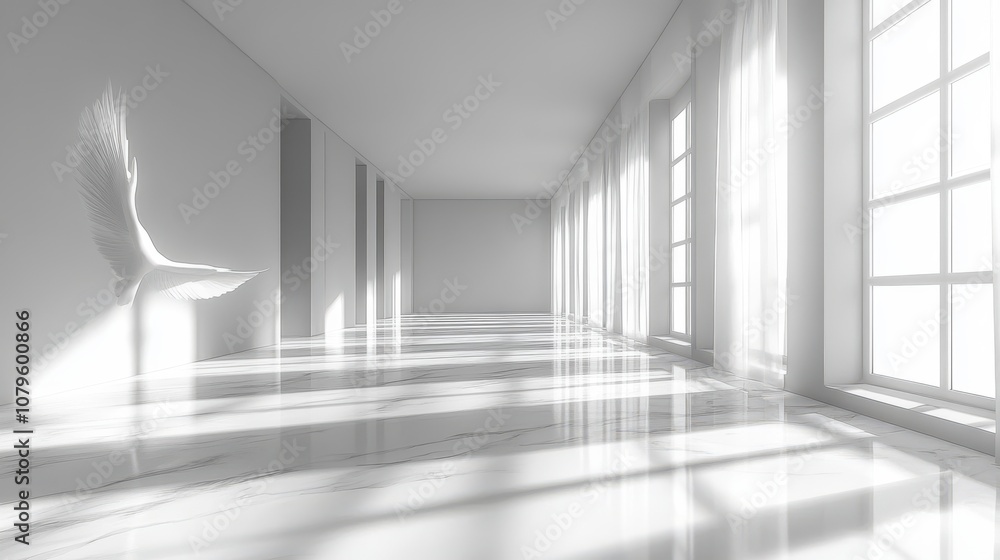 Poster white empty room 3d rendering