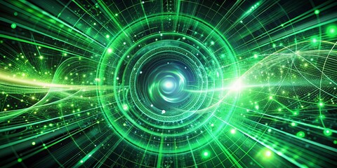 Obraz premium A swirling vortex of glowing green lines and luminous particles, representing the interconnectedness and boundless potential of the digital realm.