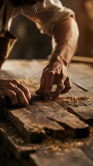 Carpenter Working on Wooden Piece in Workshop