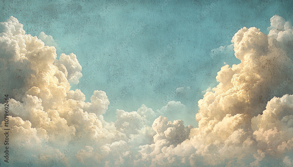 Poster fluffy clouds float in vibrant summer sky backdrop generated by ai