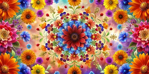 A Vibrant Symphony of Blooms in a Kaleidoscope of Colors, Each Petal a Brushstroke of Nature's Artistic Mastery