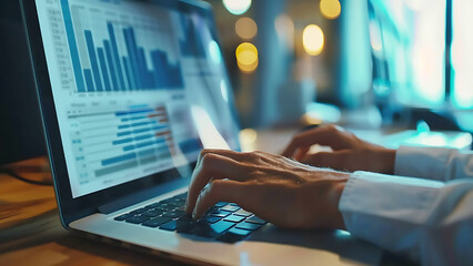 Person Analyzing Financial Data on Laptop Screen