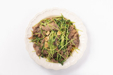 豆苗と牛肉のガーリック炒め