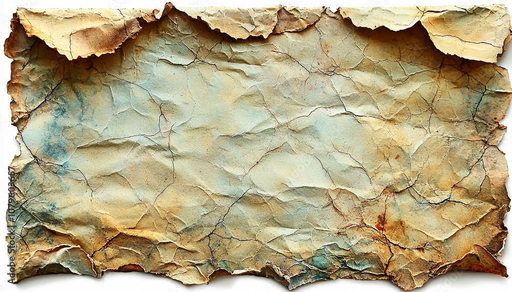 Poster old crumpled paper with stained pattern, rough texture generated by ai