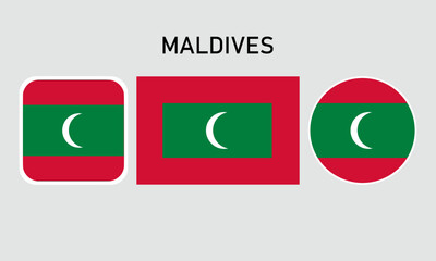 maldives flag set of icons. A set of flags in square, rectangular and round shapes. Flag icon. Standard colors. Vector illustration.	