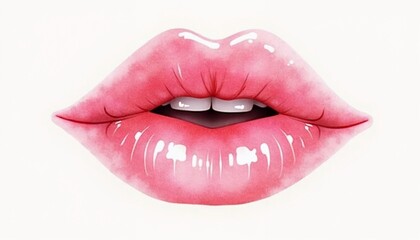 Fototapeta premium Glossy pink lips illustration with highlights on white background
