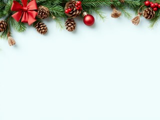 Rustic holiday background featuring pine cones and garland with free text space, pine cones, season