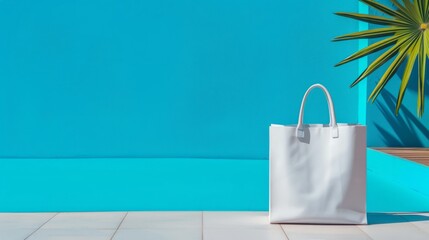 Sleek Minimalist Shopping Bag Against Blue Background