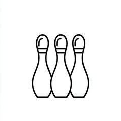 This minimalistic icon features three bowling pins in a black and white design, ideal for illustrating bowling themes and sports-related projects