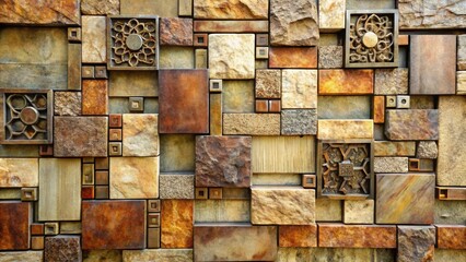 Abstract  of natural stone and metal art wall gallery, illusion, texture, abstract,, natural stone, metal, art, wall