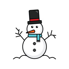 snowman with hat and winter scarf christmas and winter theme icon graphic illustration outline drawing art