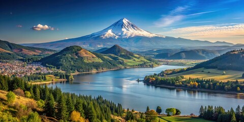 Scenic view of Hood River in the Columbia River Gorge , outdoors, nature, landscape, river, mountains, Oregon
