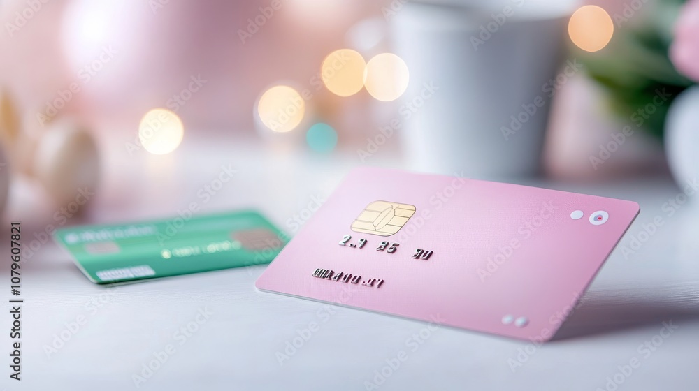 Poster elegant debit card in soft colors on simple background