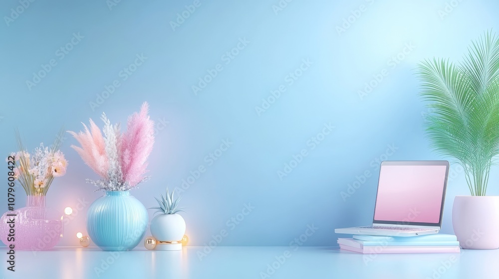 Poster charming 3d scene with soft colors and minimalist style