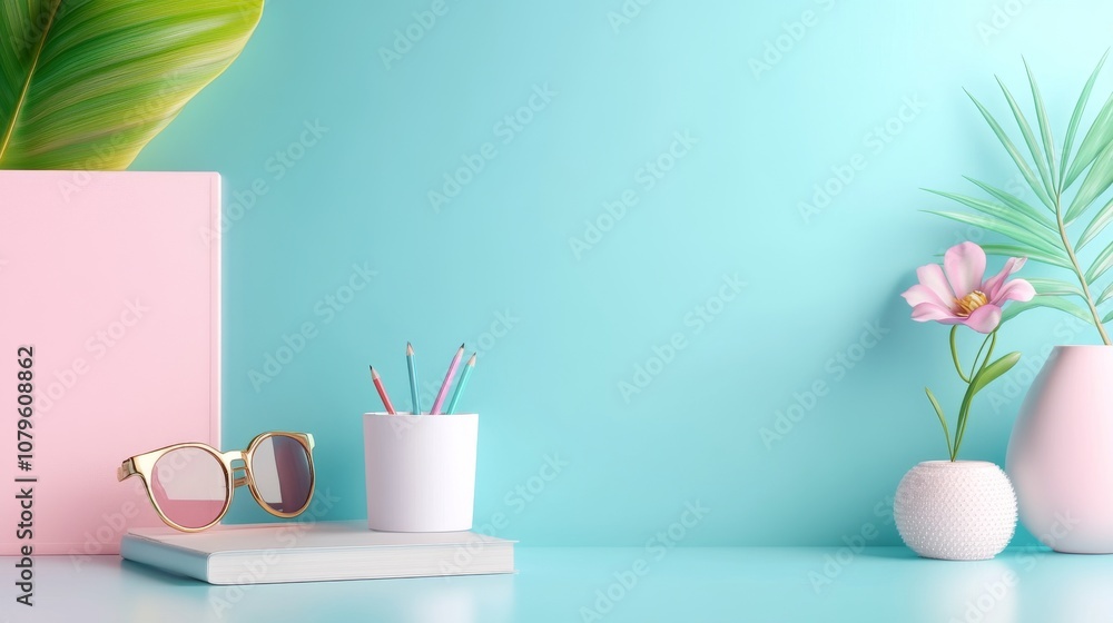 Poster bright 3d styled empty scene with colorful background