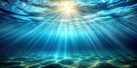 rendering of underwater light creating a solar curtain with ocean waves flowing with the rays of light, underwater