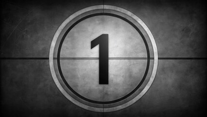Monochrome rendering of old and grained countdown leader, countdown, rendering, monochrome, old, vintage, grained