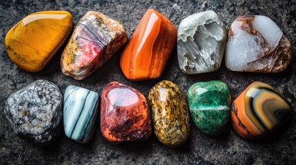 Variety of vibrant polished stones highlighting unique textures and hues perfect for serving as design inspiration