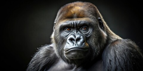 Obraz premium Serious gorilla against dark background, gorilla, serious, expression, dark, wildlife, animal, primate, intense