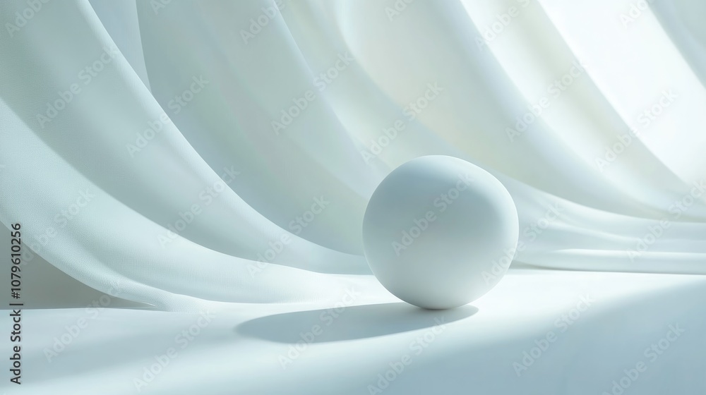 Poster minimalist design featuring a futuristic white sphere set against a soft background