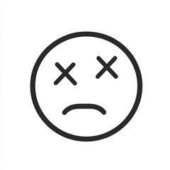 Fototapeta premium This artwork displays a black and white dislike icon, showcasing a sad expression with crossed eyes, set against a clean white backdrop