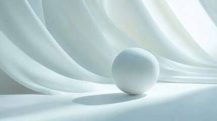 Minimalist design featuring a futuristic white sphere set against a soft background