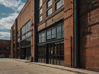 Brick Building with Large Windows and a Sidewalk