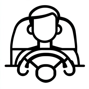 recommend clip art: This illustration features a minimalistic black and white line drawing of a driver holding a steering wheel, set against a white backdrop