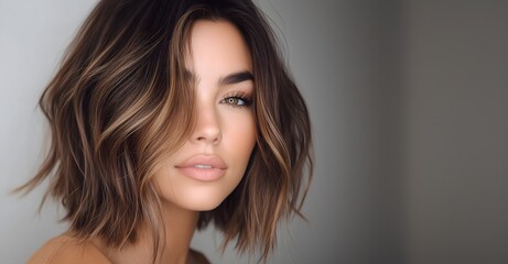 Fototapeta premium A stylish choppy bob showcases soft, textured layers and a fresh color, ideal for a contemporary appearance. This effortless hairstyle is great for casual outings or special events.