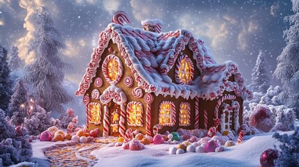 Gingerbread House Decorated with Candy and Icing