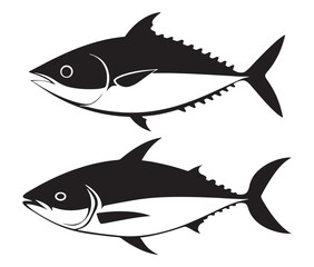Obraz premium Sea cod fish on a white background, Tuna fish silhouette vector illustration, Sea fish silhouette icon