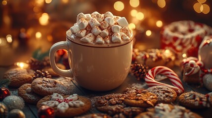 Hot Cocoa with Marshmallows and Christmas Cookies