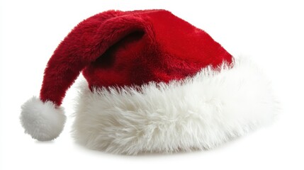 Santa Hat with Fluffy White Trim Isolated on White