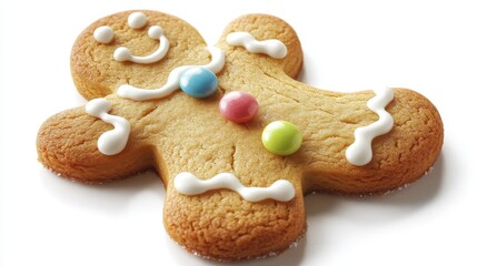 Gingerbread Man Cookie Decorated with Icing Isolated on White