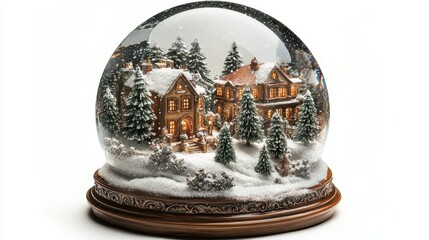 Glass Snow Globe with Christmas Scene Inside Isolated on White